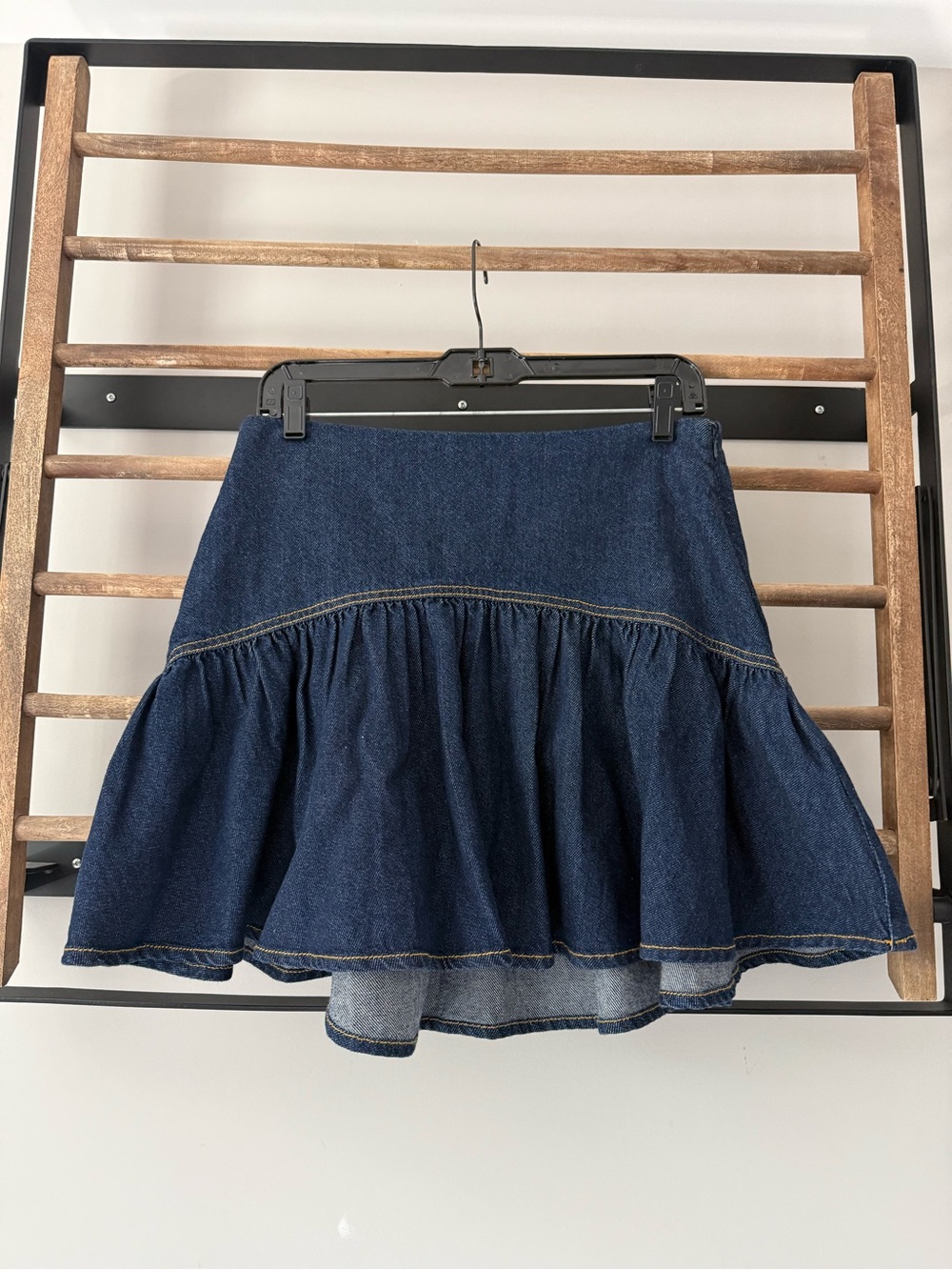 Sundays Denim Ruffle Mini Skirt - Dark Blue